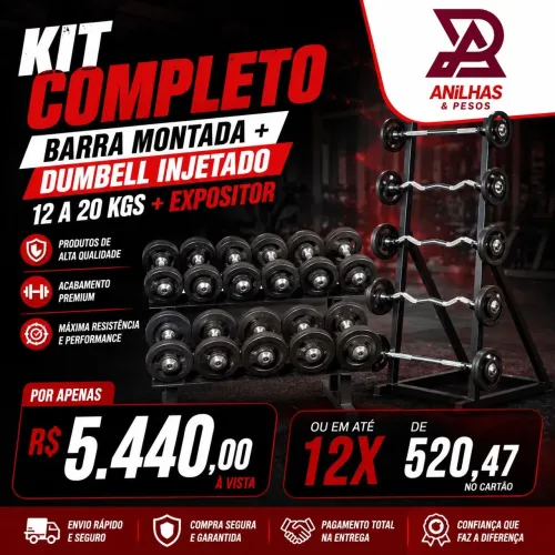 Kit completo dumbles e barras montadas