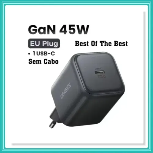 Carregador Usb C Ugreen 45w Gan Carregador Rápido Preto Sem Cabo