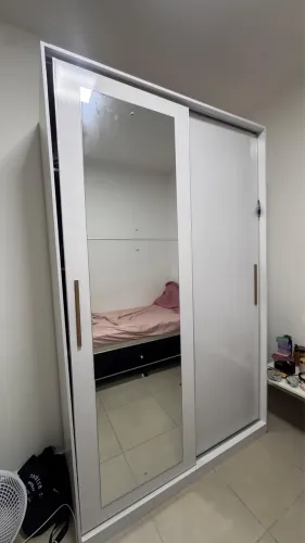 Guarda-Roupa 2 Portas de Correr com Espelho - Branco