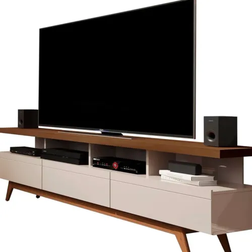 Rack Vivare Wood 1.8 Para Sala Estar Tv Até 72 Polegadas (Off White/Freijo)