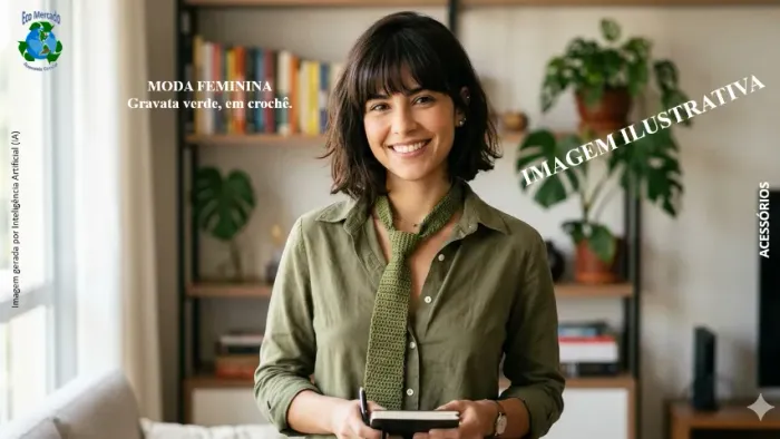 MODA FEMININA: As gravatas estão de volta. Gravata verde, crochê. Sofisticação e estilo.