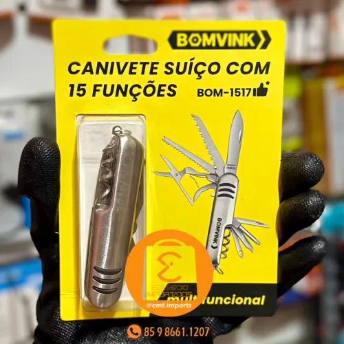 Canivete Suíço com 15 Funções, Multifuncional (Chaves, Abridor, Saca-rolhas, Philips etc)