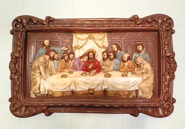 Quadro Santa Ceia em Gesso Alto Relevo 95 x 58 cm
