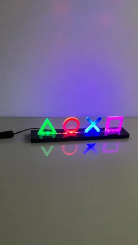 Luminária PlayStation LED RGB Original Símbolos PS4 PS5 Gamer Decoração
