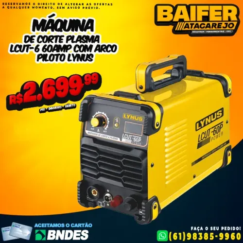 Máquina de Corte Plasma LCUT-6 60Amp Com Arco Piloto Lynus