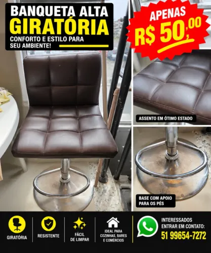Banqueta Alta Giratória Estofada com Apoio para Pés