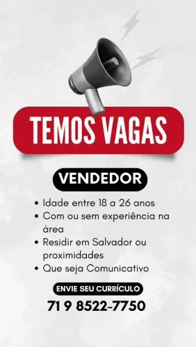 Vaga para consultor de vendas