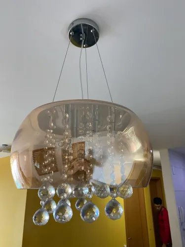 Lustre Bacia Cristal na cor Âmbar 40 Centímetros 110/220v