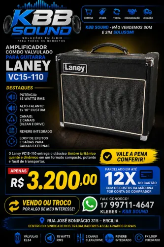 AMPLIFICADOR VALVULADO LANEY VC15-110 - TIMBRE BRITÂNICO CLÁSSICO!