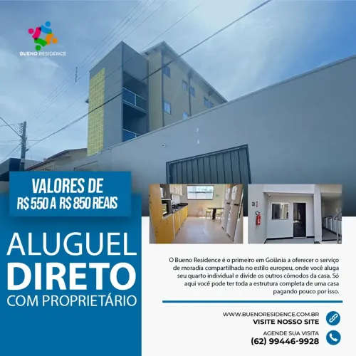 Aluguel de quartos mobiliados com áreas comuns compartilhadas