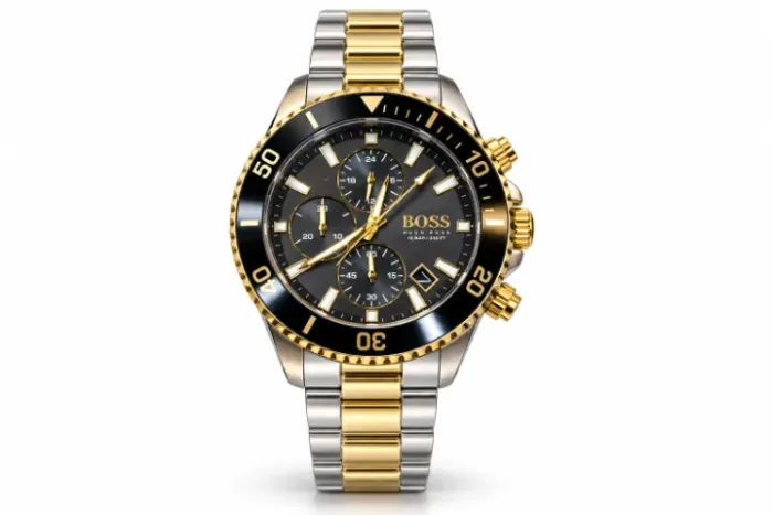 Relógio Masculino BOSS Admiral Black Two-Tone 1513908 46mm Pulseira de Aço Inoxidável Bico