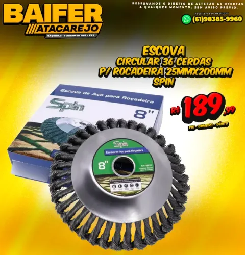 Escova Circular 36 Cerdas Para Rocadeira 25mmx200mm Spin