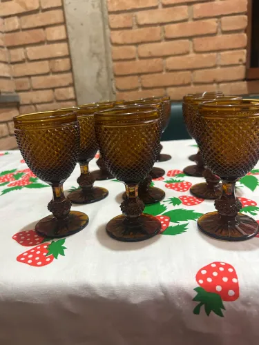 12 pcs Taca Cristal Bico de Jaca p/ vinho - Âmbar