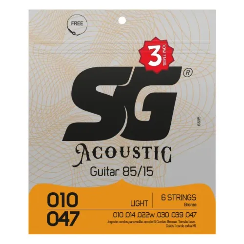 Kit 3 Encordoamentos Violão SG 6685 .010-.047 Aço 85/15 Light