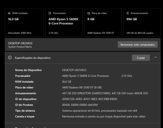 PC Gamer AMD Ryzen 5 5600X + RX 5500 XT 8GB + 16GB RAM.