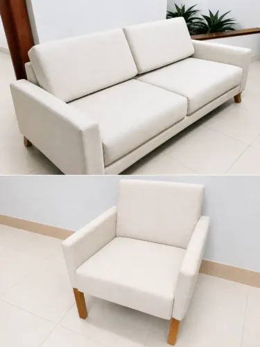 Conjunto de estofados em linho: 1 sofá de 2 lugares e 6 poltronas individuais
