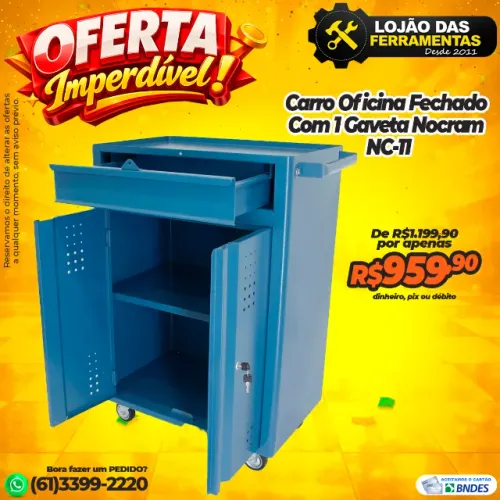 Carro Oficina Fechado Com 1 Gaveta Nocram NC-11