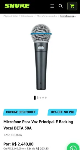 Microfone Shure SM 58 BetaA Original Americano