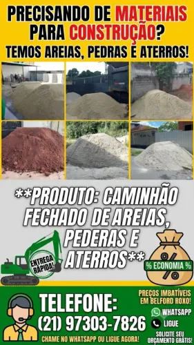 Areias e Pedras - 8m³ caminhão fechado