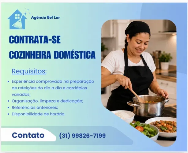 Contrata-se cozinheira doméstica em BH
