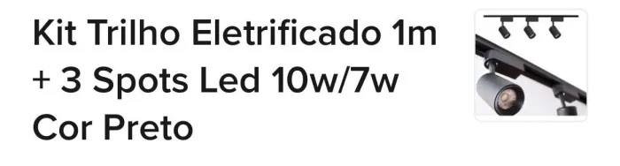Kit trilho eletrificado 1 MT + 03 spot preto / branco 