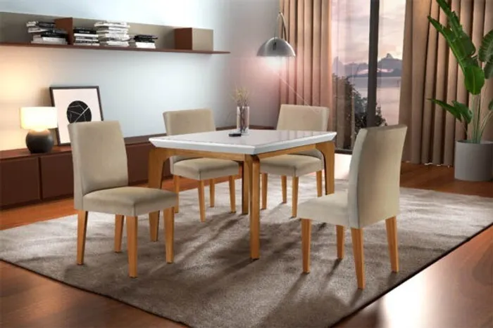 Mesa Londrina Tampo Grafite 120×80 com 4 Cadeiras Luxo-FR