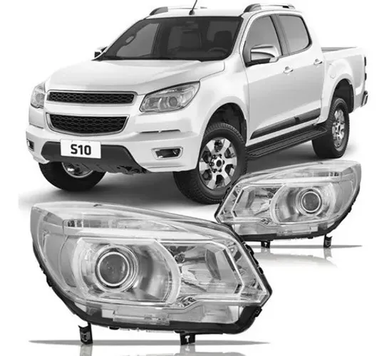 Par Farol Principal GM S10 LTZ 2012 à 2016 -CD/CS -Cromado -Bloco Elíptico /Elétrico- Depo