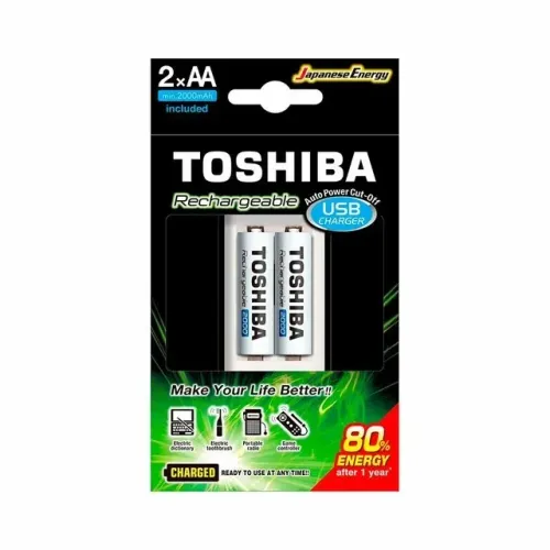 Carregador Pilha Usb 2 Pilhas Aa/Aaa .2.000 Mah Com 2 - Toshiba Loja Coimbra Entrega