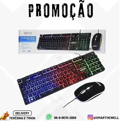 Kit Teclado e Mouse USB com Fio Gamer Led Colorido Exbom