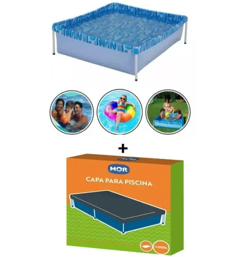 Piscina Infantil 1000 Litros Mor Estrutural Retangular Azul + CAPA MOR - Usado uma vez