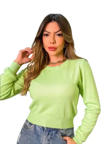 Blusa Cropped Tricot Modal Suéter Feminino Moda Inverno Preto