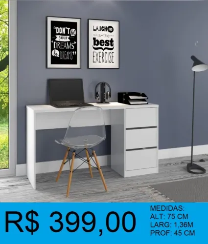 Escrivaninha com gavetas espaçosas - Entrega e montagem GRATIS