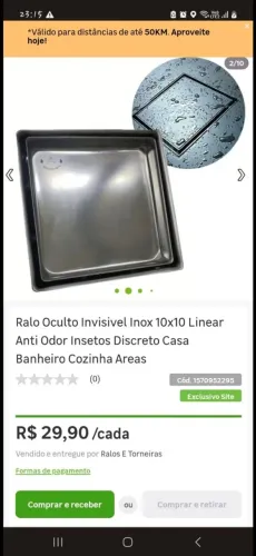 Ralo Oculto Invisível Inox 10x10 Linear Anti Odor