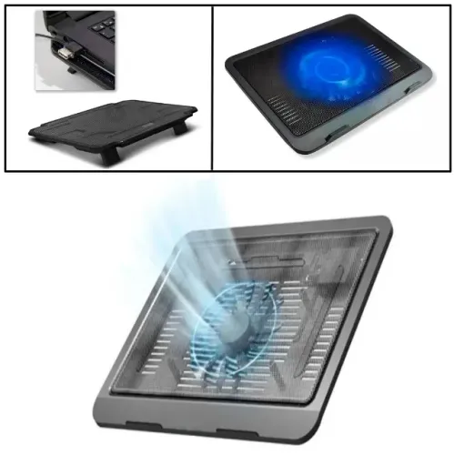 Base Cooler Notebook Ventilação Ultra Silenciosa Com Led Cor Preto LED Azul