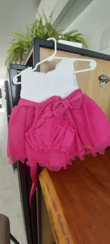 Vestido Infantil Festa Rosa e Branco