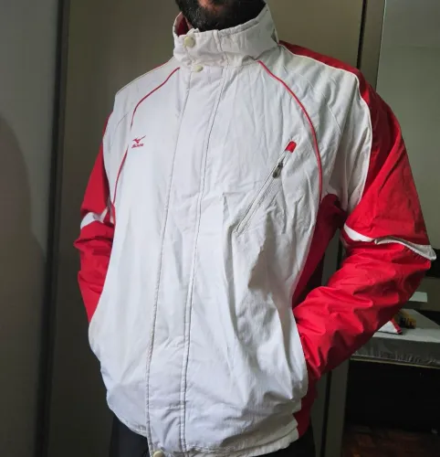 Casaco japona grosso de frio Mizuno - Branco e Vermelho