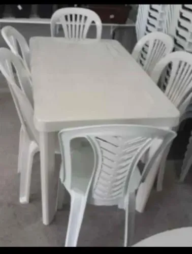 Conjunto de mesa de plástico desmontável com 6 cadeiras