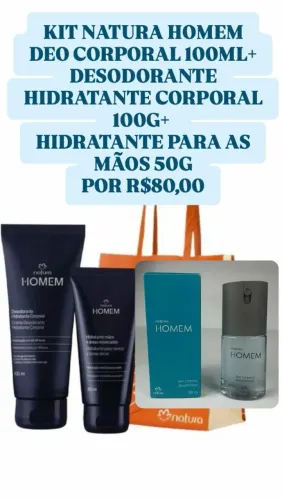 Kit Natura Homem - Desodorante, Hidratante Corporal e Hidratante para Mãos