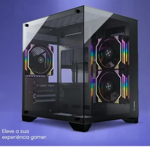 Gabinete Gamer Aquário Clarity Preto Lateral Vidro Fortrek *ENTREGA GRÁTIS*