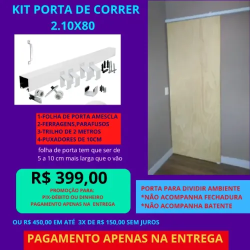 Porta de Correr completa cod PCP 2.10x60 - Pagamento apenas na entrega - frete a/c