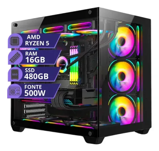 PC Gamer Ryzen 5 5600GT | 16GB RAM | SSD 480GB | Fonte Real 500W - Garantia 1 Ano