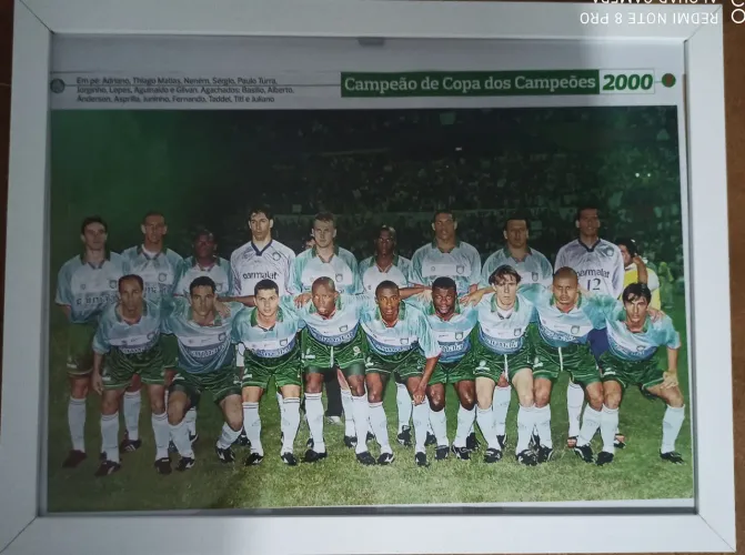 Quadro com moldura 33 x43 palmeiras campeão copa dos campeões 2000