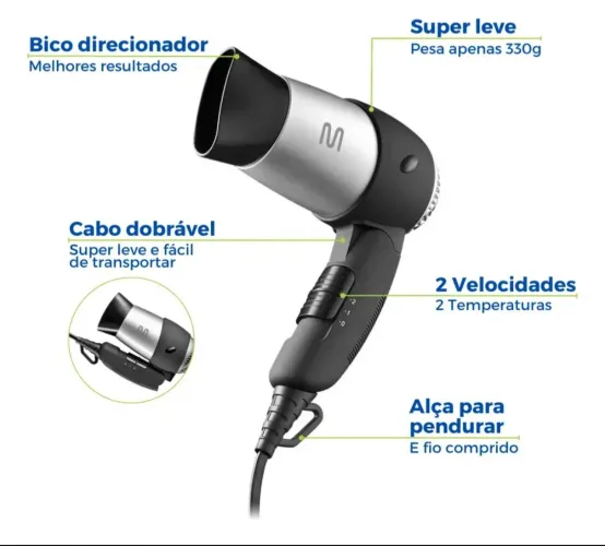 Secador de Cabelo bivolt multilaser1200w(NOVO)