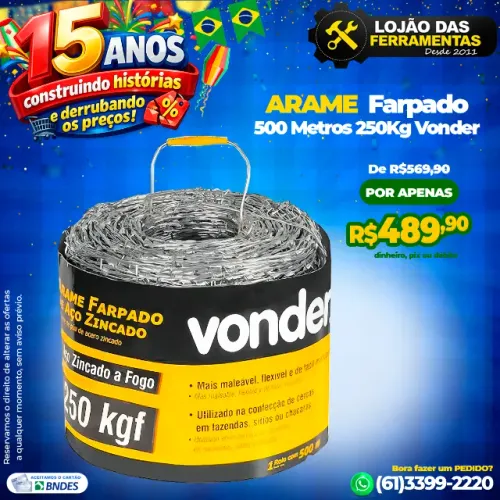 Arame Farpado 250Kg 500 Metros Vonder