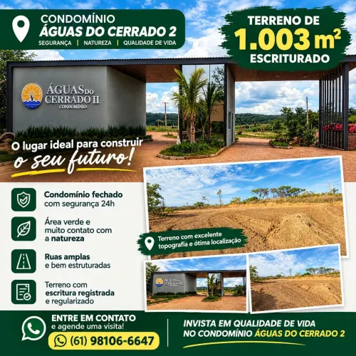 Lote Águas do Cerrado 2 - Condomínio Fechado/ Escriturado 
