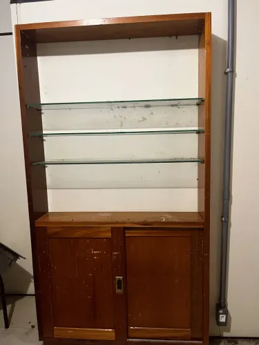 Estante de prateleira  de vidro madeira maciça 