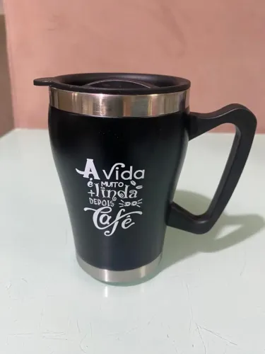 Caneca Térmica Interfonte 350 ml Preta com Frase Nova