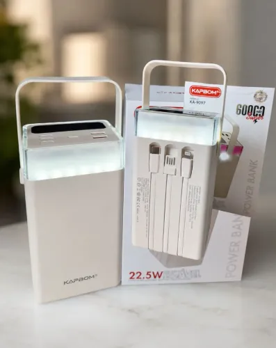 Power Bank Carregador Portátil 60000mAh 22.5W com Cabos Embutidos KAPBOM KA-9097