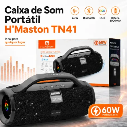 Caixa de Som Bluetooth Portátil 60W RGB IPX6 H?Maston TN41
