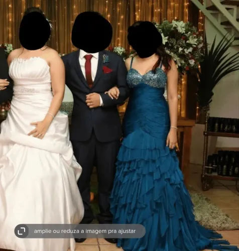 Vestido de festa longo azul petróleo